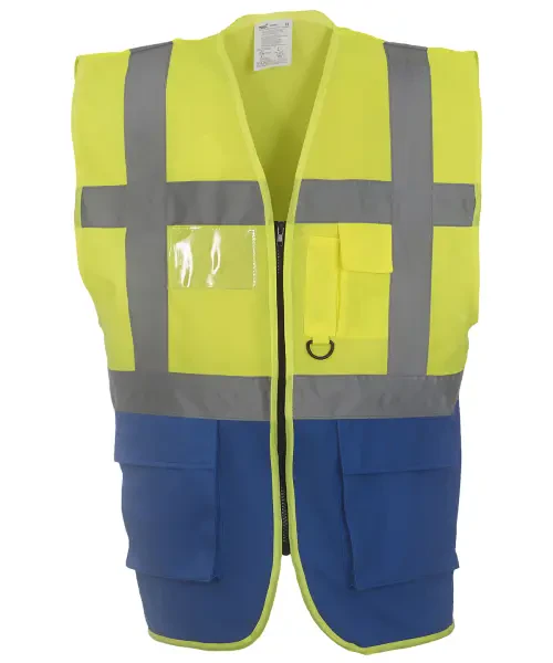 Yoko Multifunctional Executive Hi-Vis Waistcoat (HVW801) Yellow/Royal Blue