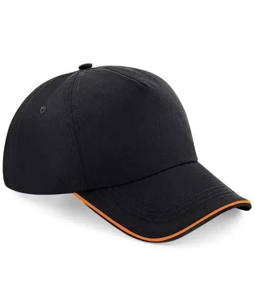 Beechfield Authentic 5-Panel Piped Peak Cap Black/Orange