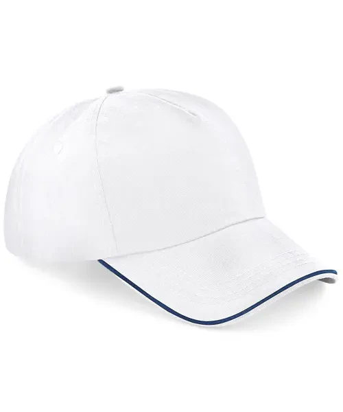 Beechfield Authentic 5-Panel Piped Peak Cap White/French Navy