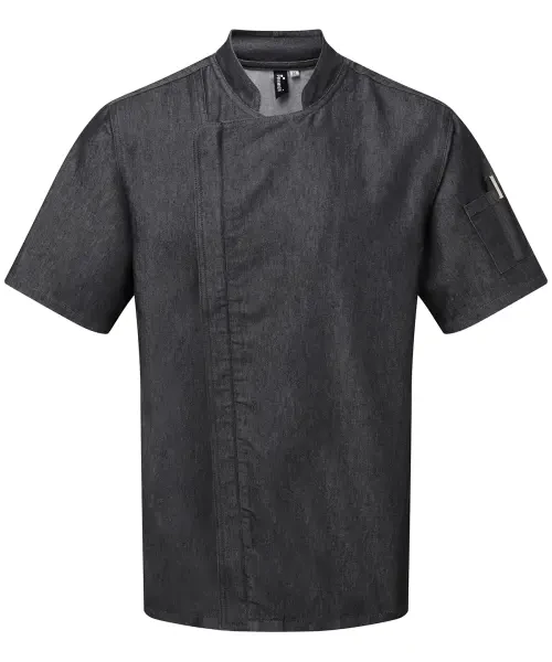 Premier Chef's Zip-close Short Sleeve Jacket Black Denim