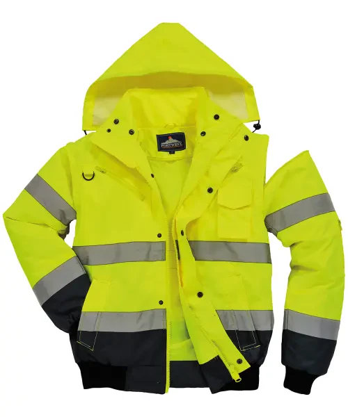 Portwest Hi-Vis Contrast Bomber Jacket (C465) Yellow/Navy