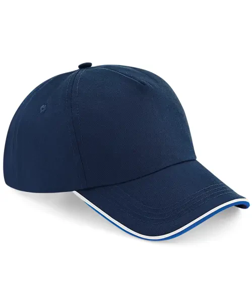 Beechfield Authentic 5-Panel Piped Peak Cap French Navy/Bright Royal/White