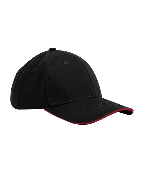 Beechfield Earthaware Classic Organic Cotton 6-Panel Sandwich Peak Cap Black/Classic Red