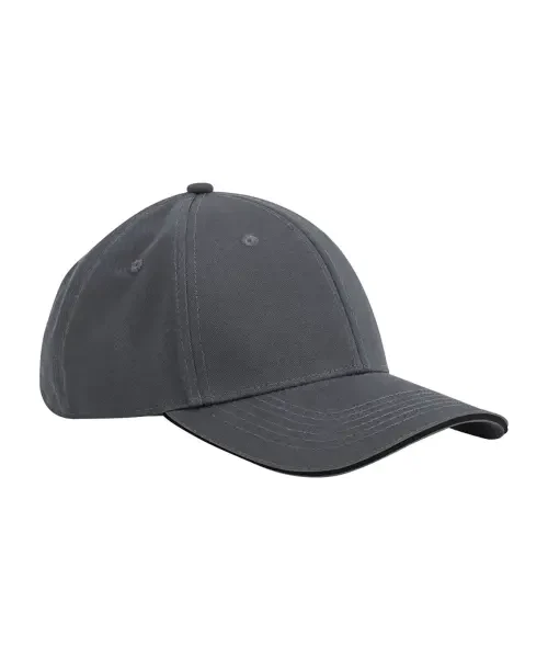 Beechfield Earthaware Classic Organic Cotton 6-Panel Sandwich Peak Cap Graphite Grey/Black