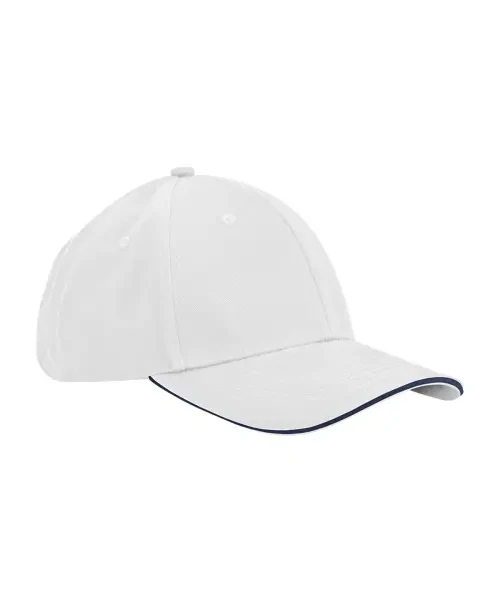 Beechfield Earthaware Classic Organic Cotton 6-Panel Sandwich Peak Cap White/French Navy