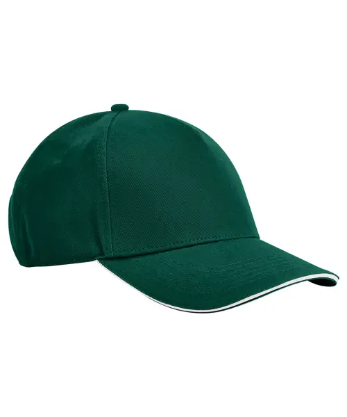 Beechfield Earthaware Classic Organic Cotton Sandwich Peak 5-Panel Cap Bottle Green/White