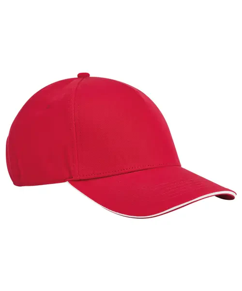 Beechfield Earthaware Classic Organic Cotton Sandwich Peak 5-Panel Cap Classic Red/White