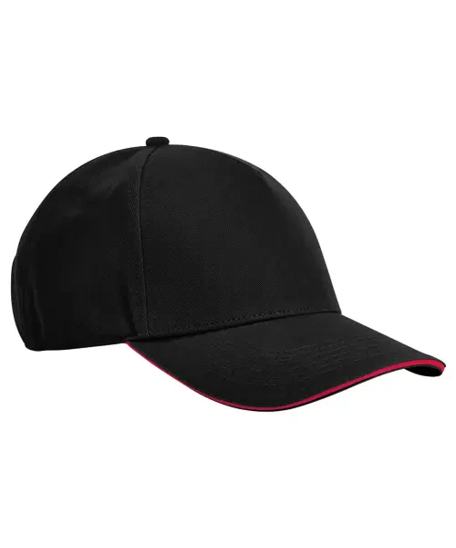 Beechfield Earthaware Classic Organic Cotton Sandwich Peak 5-Panel Cap Black/Classic Red