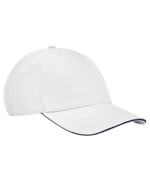 Beechfield Earthaware Classic Organic Cotton Sandwich Peak 5-Panel Cap White/French Navy