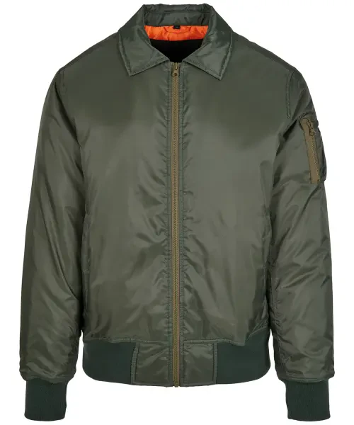 Build Your Brand Collar Bomber Jacket Dark Olive