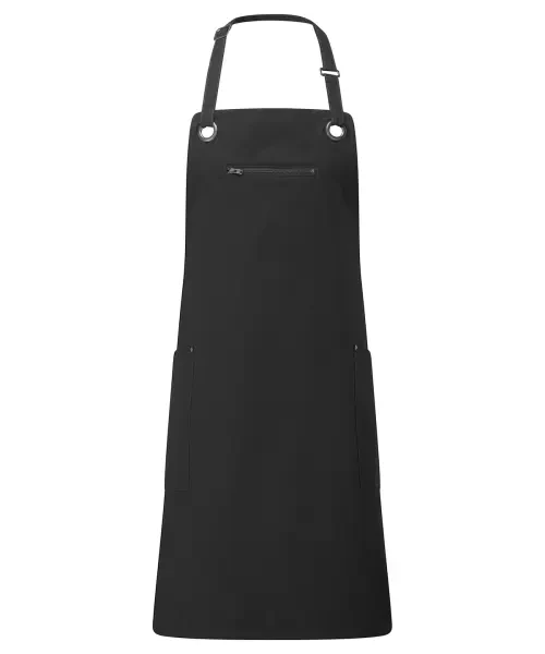 Premier ‘barley’ Contrast Stitch Bib Apron Black/charcoal