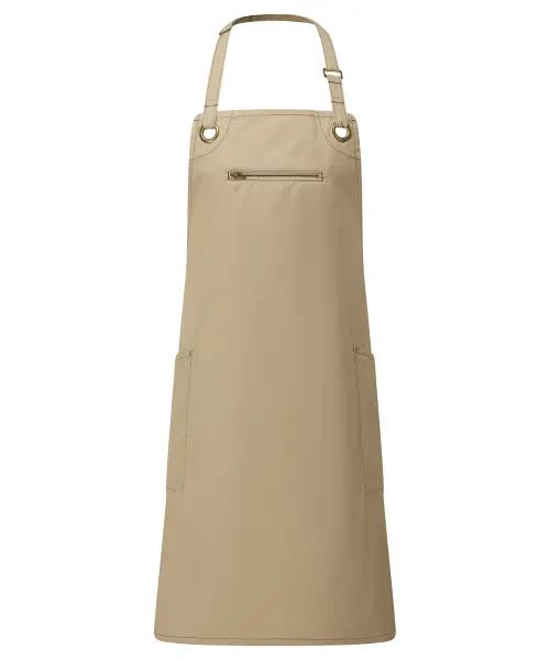 Premier ‘barley’ Contrast Stitch Bib Apron Khaki/brown