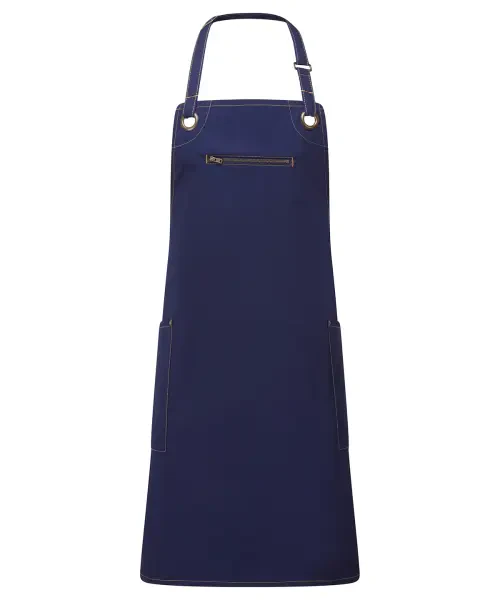 Premier ‘barley’ Contrast Stitch Bib Apron Navy/camel