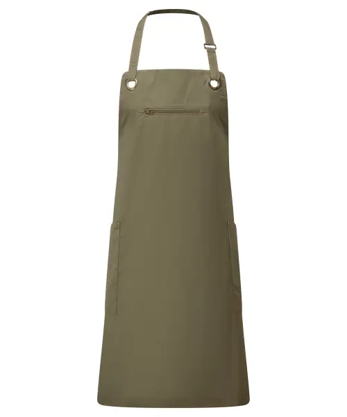 Premier ‘barley’ Contrast Stitch Bib Apron Olive/chestnut