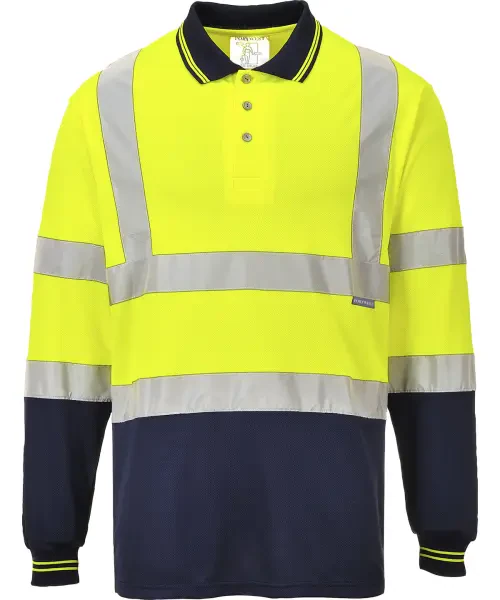 Portwest Two-Tone Long Sleeve Polo (S279) Yellow/Navy