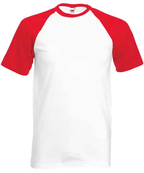 Fruit of the Loom Short Sleeve Baseball T White/red