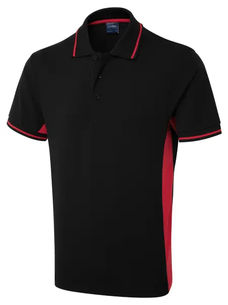 Uneek Two Tone Polo Shirt Black/red