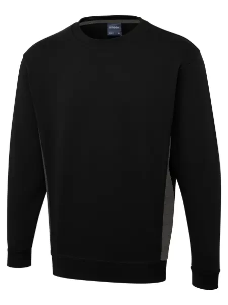 Uneek Two Tone Crew New Sweatshirt Black/ Charcoal