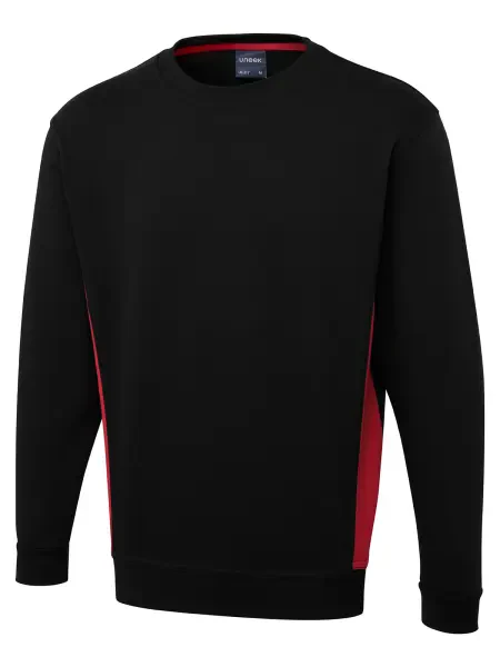 Uneek Two Tone Crew New Sweatshirt Black/ Red