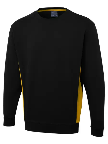 Uneek Two Tone Crew New Sweatshirt Black/ Yellow