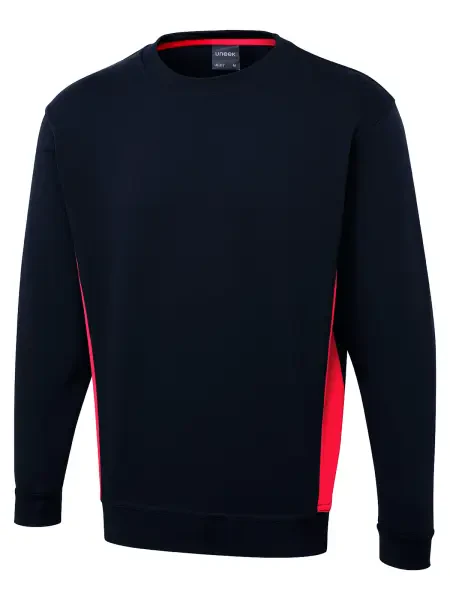 Uneek Two Tone Crew New Sweatshirt Navy/ Red