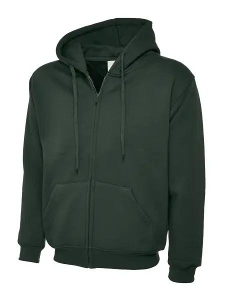 Uneek Adults Classic Full Zip Hooded Sweatshirt Bottle Green