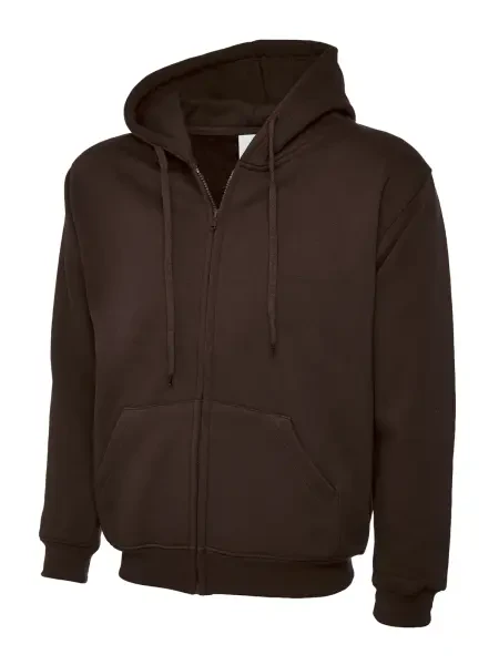 Uneek Adults Classic Full Zip Hooded Sweatshirt Brown