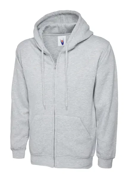 Uneek Adults Classic Full Zip Hooded Sweatshirt Heather Grey