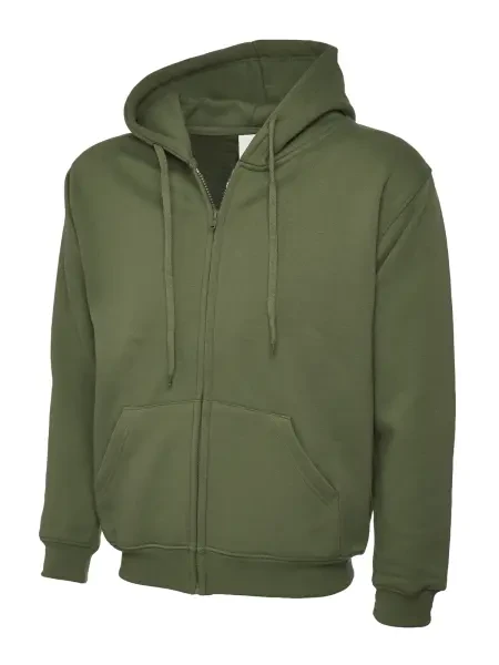 Uneek Adults Classic Full Zip Hooded Sweatshirt Olive