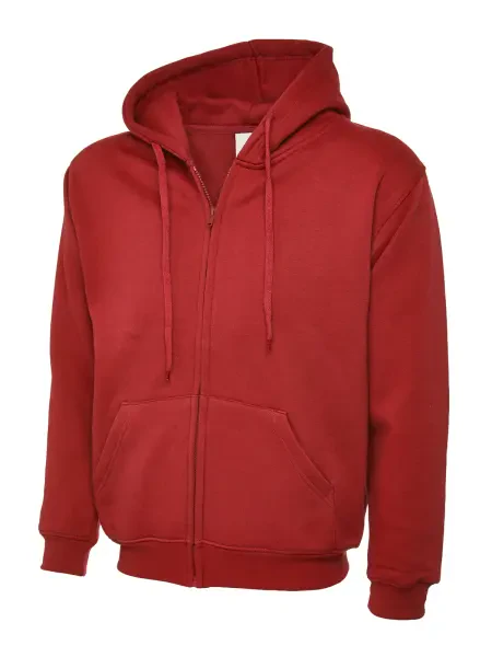 Uneek Adults Classic Full Zip Hooded Sweatshirt Red