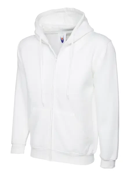 Uneek Adults Classic Full Zip Hooded Sweatshirt White