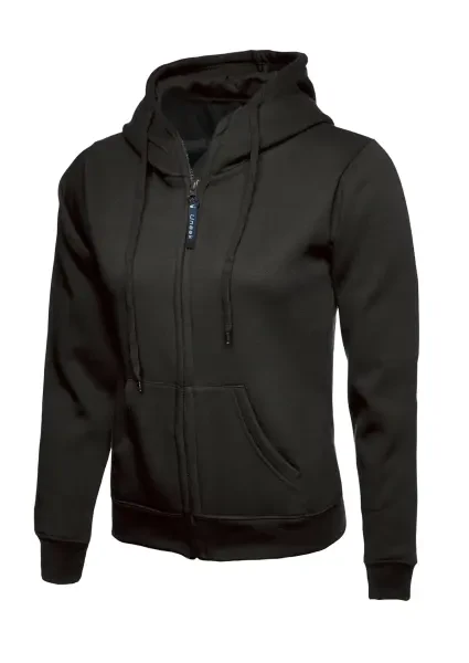 Uneek Ladies Classic Full Zip Hooded Sweatshirt Black