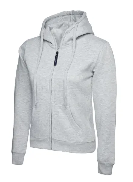 Uneek Ladies Classic Full Zip Hooded Sweatshirt Heather Grey