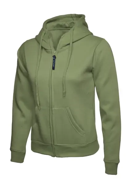 Uneek Ladies Classic Full Zip Hooded Sweatshirt Olive