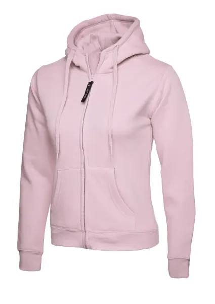 Uneek Ladies Classic Full Zip Hooded Sweatshirt Pink