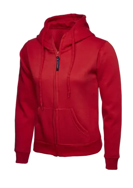 Uneek Ladies Classic Full Zip Hooded Sweatshirt Red