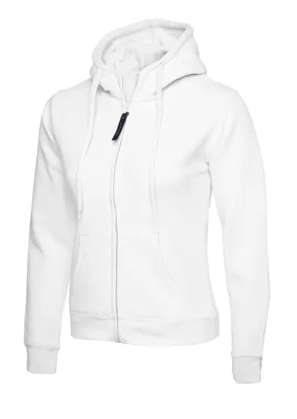 Uneek Ladies Classic Full Zip Hooded Sweatshirt White