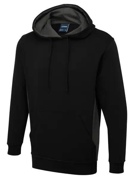 Uneek Two Tone Hooded Sweatshirt Black/Charcoal