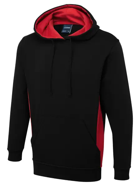 Uneek Two Tone Hooded Sweatshirt Black/Red