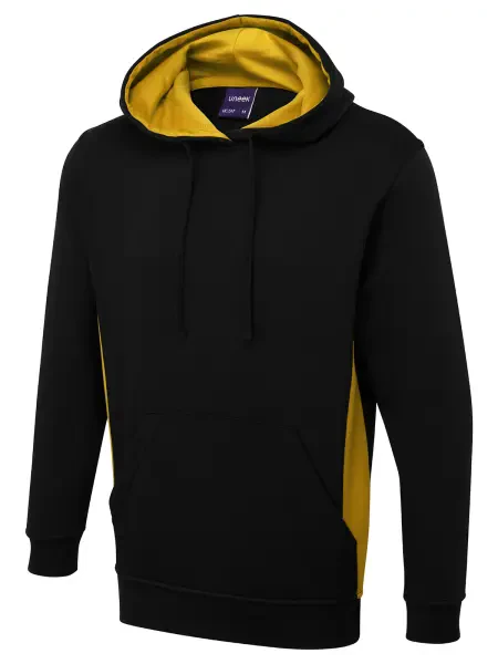 Uneek Two Tone Hooded Sweatshirt Black/Yellow