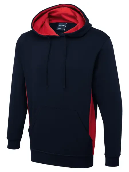 Uneek Two Tone Hooded Sweatshirt Navy/Red