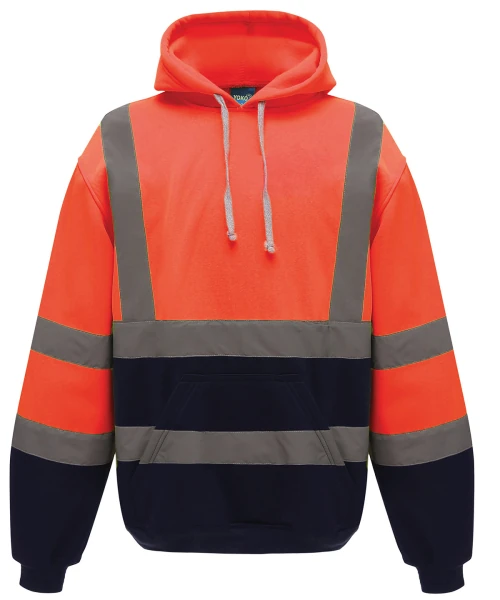 Yoko Hi-Vis Pull-Over Hoodie (HVK05) Orange/Navy